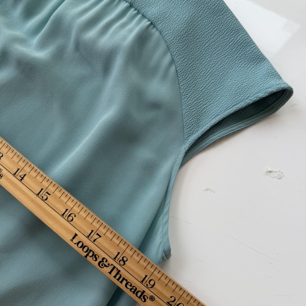 Comptoir Des Cotonniers Dress Womens 2 Mint Aqua Silk V Neck Shift Pockets Work - Picture 14 of 16